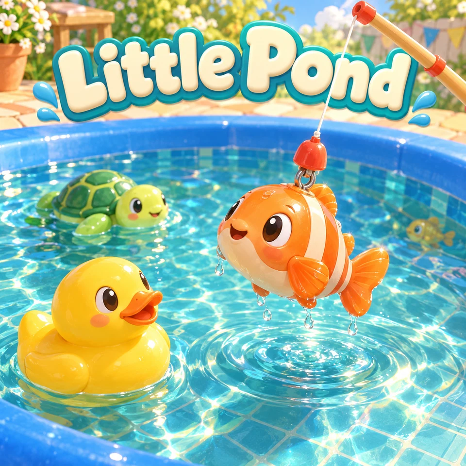 Little Pond: a magnetic rod lifts an orange toy fish beside a yellow duck
