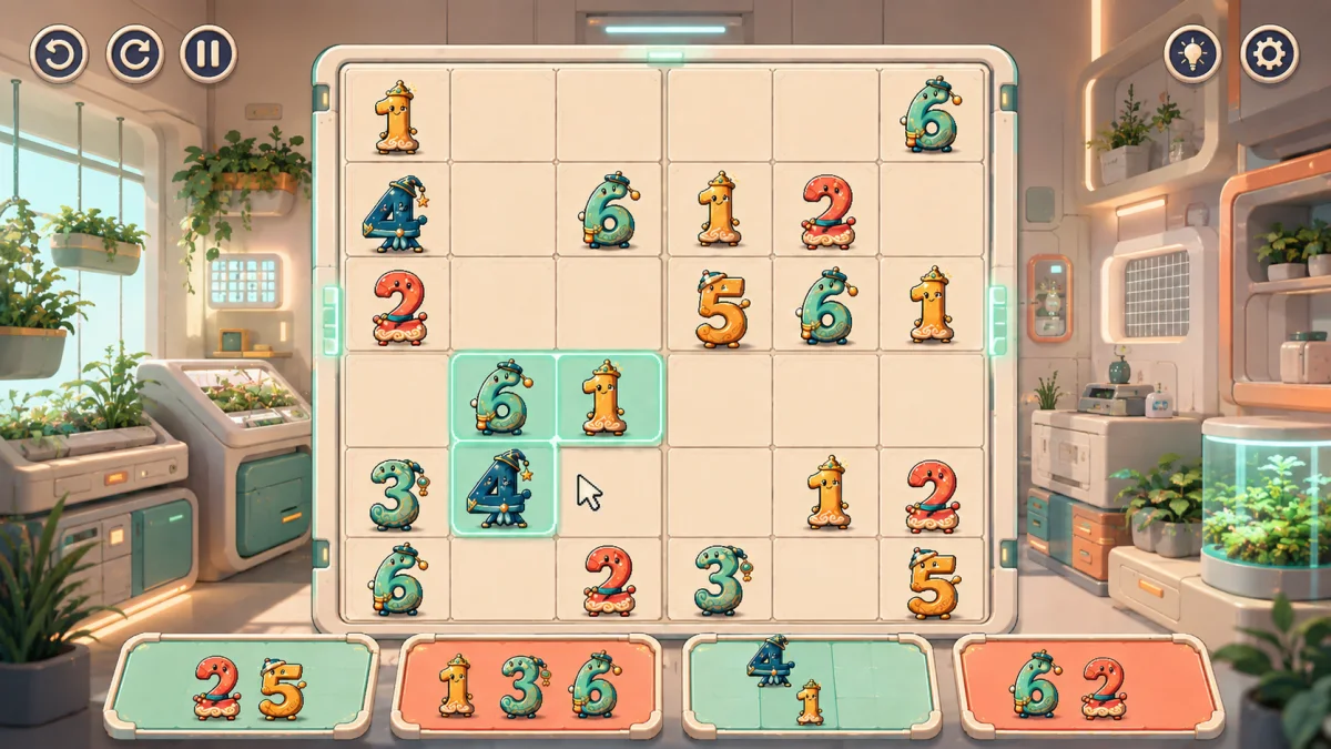 Living number spirits arranged on a bright modular Sudoku habitat